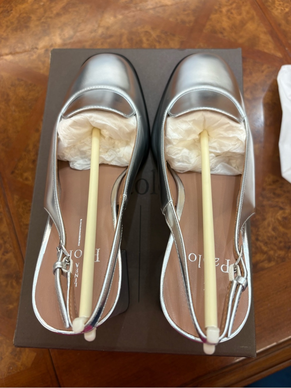 NIB Linea Paolo Bernice Silver Leather Slingback Block Heel Pumps 9.5M